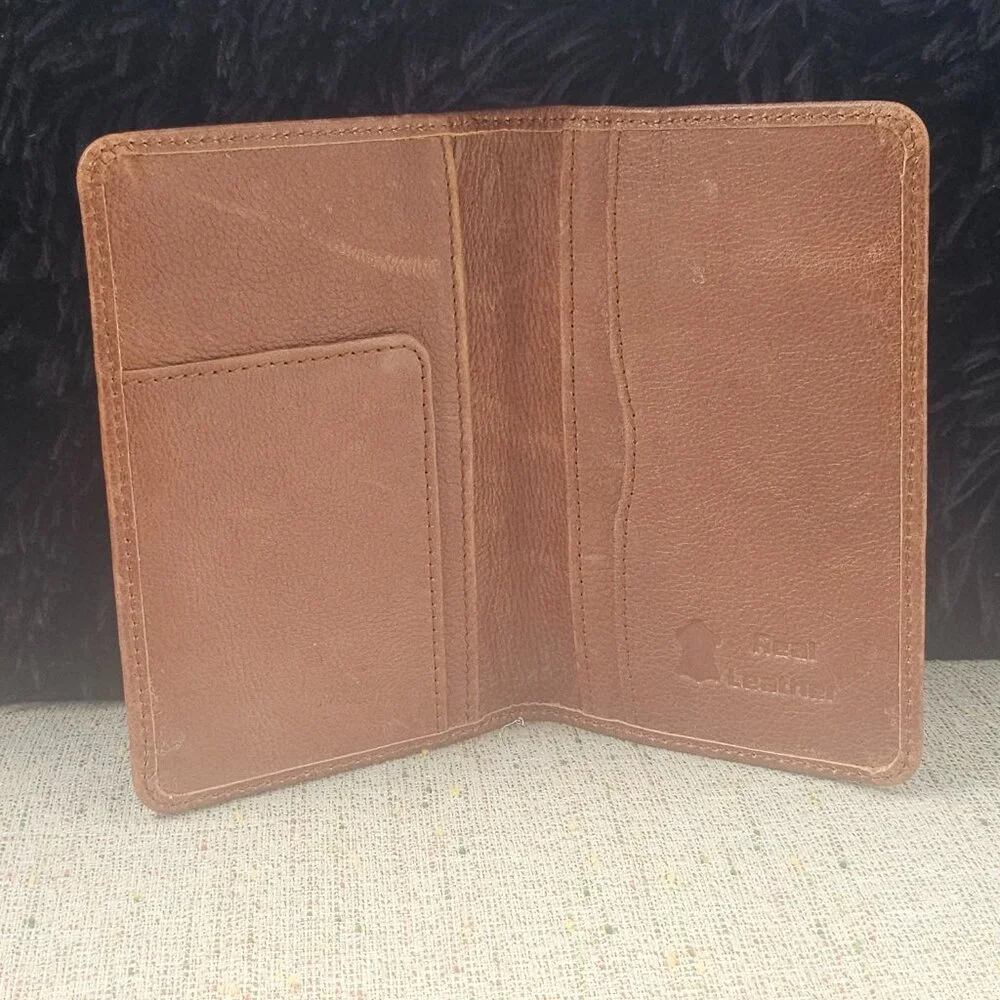 Travel Passport Holder Card Holder Brown Real Genuine Leather Handmade Purse - Picture 8 of 11